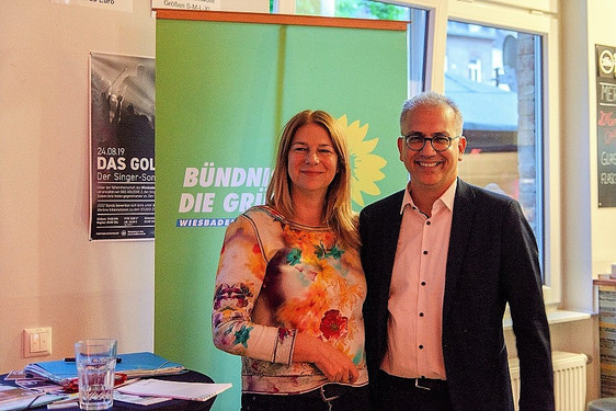OB-Kandidatin Christiane Hinninger und der hessische Verkehrsminister Tarek Al Wazir.