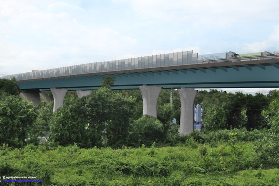 Fertigstellung der Salzbachtalbrücke später als gedacht. Der Termin für das südliche Bauwerk ist für Ende 2023 geplant. Visualisierung der neuen Salzbachtalbrücke der A66 bei Wiesbaden.
