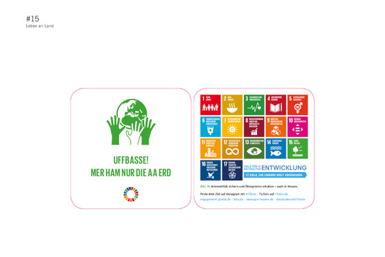 Bierdeckel werben in Wiesbaden für die 17 Ziele der Vereinten Nationen für eine nachhaltige Entwicklung.