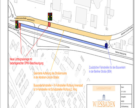 Weitere DIGI-V-Maßnahmen in Wiesbaden: Baubeginn Busschleuse und neue Ampel auf Berliner Straße.