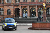 Ein Mann hat am Montagmorgen mehrere Steine gegen die Eingangstür des Wiesbadener Rathauses geworfen.