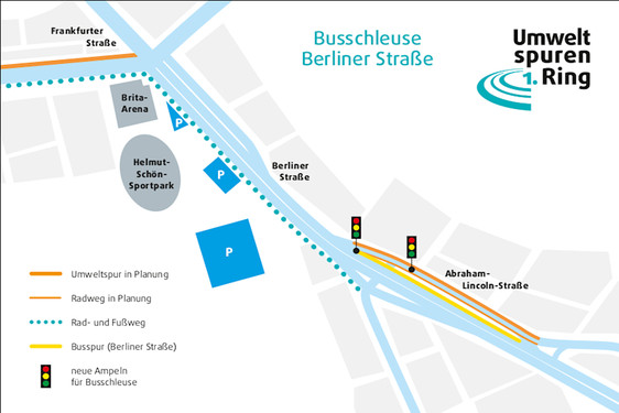 Bauarbeiten für neue Ampel und Busschleuse in der Berliner Straße in Wiesbaden beginnen.