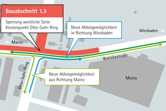 Der Um- und Ausbau der Boelckestraße macht Fortschritte: die Östliche Seite des Knotenpunkts Otto-Suhr-Straße ist fertiggestellt.
