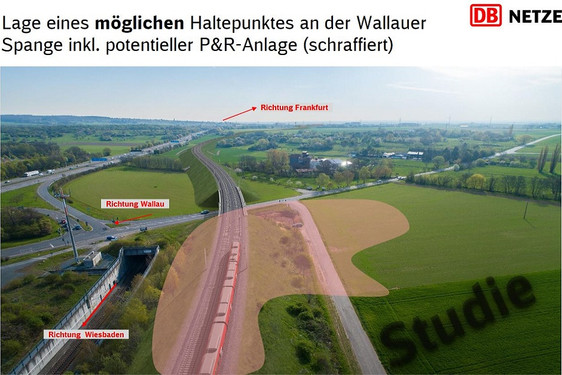 Mögliche Varianten der neuen Haltestelle "Wallauer Spange" für den Hessen-Express".