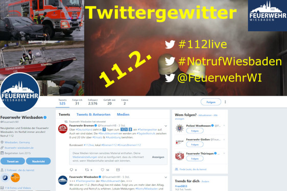 Am Dienstag, 11. Februar, twittert die Wiesbadener Berufsfeuerwehr von 8 bis 20 Uhr live anlässlich des europaweiten Notruftags.