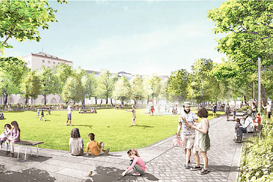 Der Elsässer Platz im Wiesbadener Westend wird zur grünen Oase mit Wasser-Spielplatz umgestaltet.