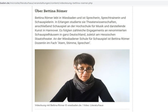 Screenshot: Videolesung mit Bettina Römer